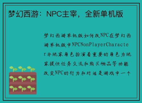 梦幻西游：NPC主宰，全新单机版